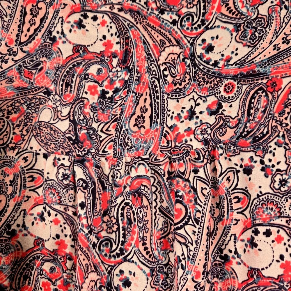 Pink Blue Paisley Boho Cottagecore Button Front Blouse‎ Feminine Plus  Size 1X